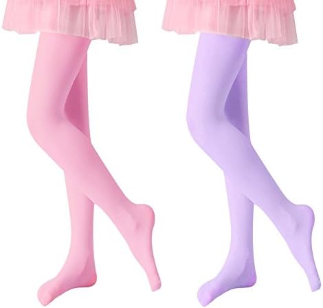 Loritta 2 Pack Girls" Microfiber Dance Basic Footed Tight Pantyhose Pink + Light Purple Small
