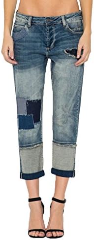 Cello Jeans Women's Patchwork Boyfriend Jean 5 Dark Denim