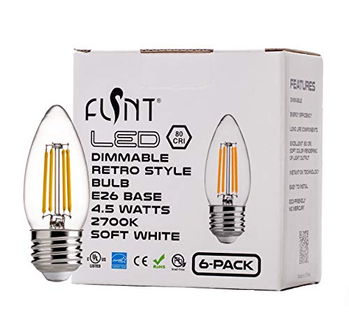 Dimmable LED Candelabra Light Bulbs 60W Equivalent E26 Base - FLSNT 4.5W B11 LED Chandelier Candle Light Bulbs,2700K Soft White, 450LM,CRI80-6 Pack
