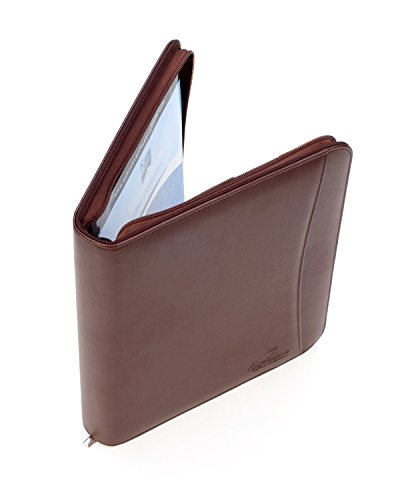Professional Executive Business Padfolio Portfolio Case - PU Leather Resume & Document Organizer with 4 Ring Binder, 10.1 Inch Tablet Sleeve, Zipper, Premium Paper Pad – Almond Brown