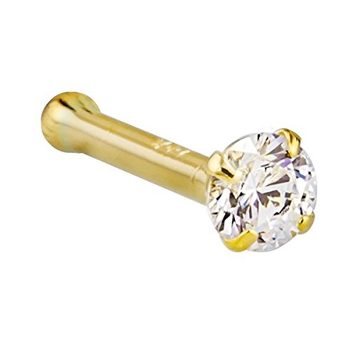 FreshTrendsDiamond Nose Ring Stud 14K Yellow Gold Nose Ring Bone 18 Gauge SI1 Clarity