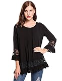 Meaneor Women Casual Boho Lace O-neck 3/4 Sleeves Shirt Blouse Top S-XXL