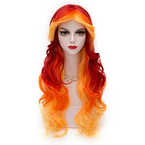 NiceLisa Women's Long Fluffy Natural Wave Fire Fervor Red Orange Holiday Parade Cosplay Wig