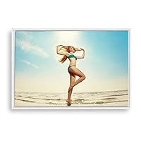 Framed Canvas Wall Art Bikini Beauty and Sea Canvas Prints Home Artwork Decoration for Living Room,Bedroom - 16x24 inches