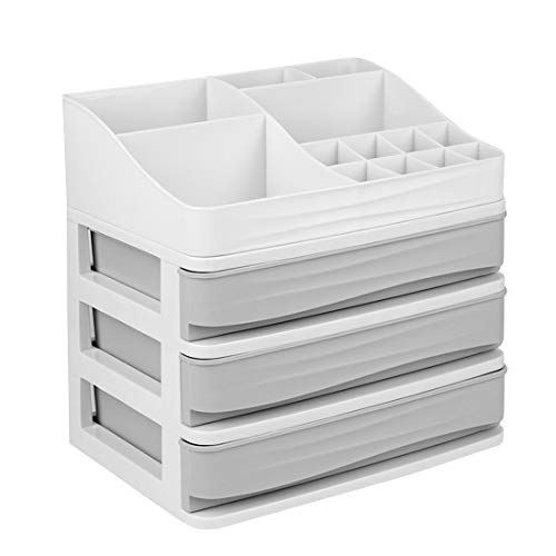 JULY'S SONG Cosmetic Makeup Organizer with Drawers, Plastic Bathroom Counter Stand Storage Box Lipstick Holder(S-3, Grey…