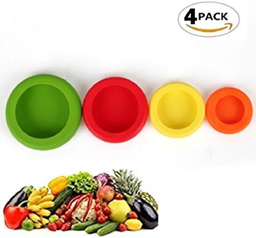 Maylai Food Huggers-4PCS Food Savers Reusable Silicone Fruit Huggers BPA-Free Food Stretch Lids Food Caps for Jars and Cans Perfect Gift for Kitchen