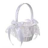 Wedding Flower Girl Basket lace Ribbon jewels Decor Sweet Romantic Basket Ivory for Elegant Wedding Ceremony by Eamall