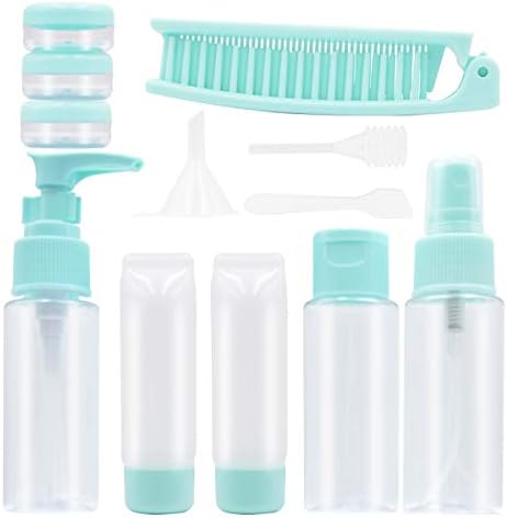 ANREONER13 Pack Travel Size Toiletries Bottles and Jars Set, TSA Approved Portable Hard & Squeezable Plastic Travel Containers with Flip Cap/Spray/Lotion Bottles & Travel Case - Transparent