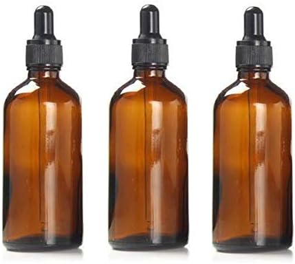 XINGZI 3PCS 100ml 3.4oz Amber Round Glass Bottles Empty Refillable Glass Essential Oil Bottle Jar Vial Container with Glass Eye Dropper for Essential Oil Cosmetics Perfume Liquid Aromatherapy Use