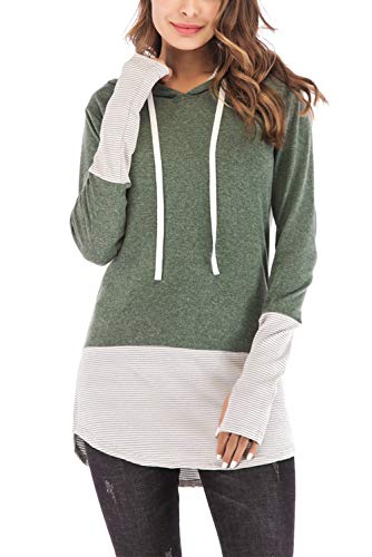FAVALIVE Womens Casual Long Sleeve Sweatshirts and Hoodies Stripe Green L