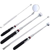 5 Pieces Magnetic Pick-up Grabber Tool including 15 lb/ 10 lb/ 3 lb/ 1 lb Pick-up Rod and Round Inspection Mirror, Telescoping Handle 360 Swivel for Extra Viewing Pickup Dead Angle