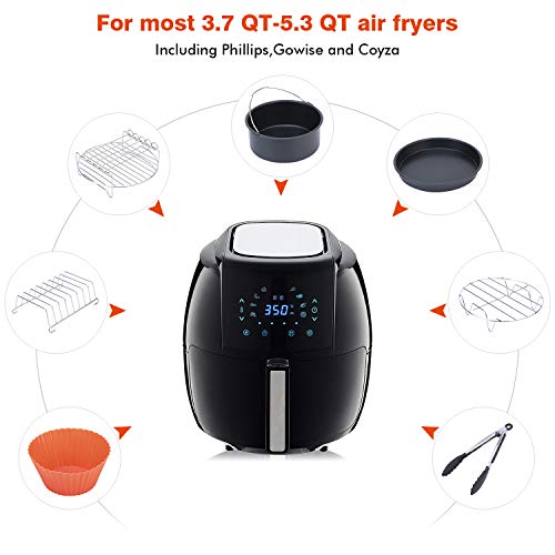ColorGo Air Fryer Accessories 7 inch Fit all 3.7 QT-5.3 QT, Suit for Philips, Coynza,Gowise Includes Cake Barrel, Pizza Pan, Skewer Rack, Bread Rack,Metal Holder and so on Set of 11 (7 inch)
