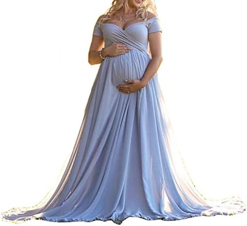 Short Sleeve Maternity Dress for Photo Shoot Long Maternity Gown Baby Shower Dress Chiffon Flowy Dress