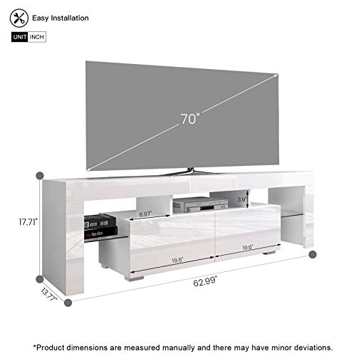 Recaceik Modern TV Stand, LED Media Console High Gloss with