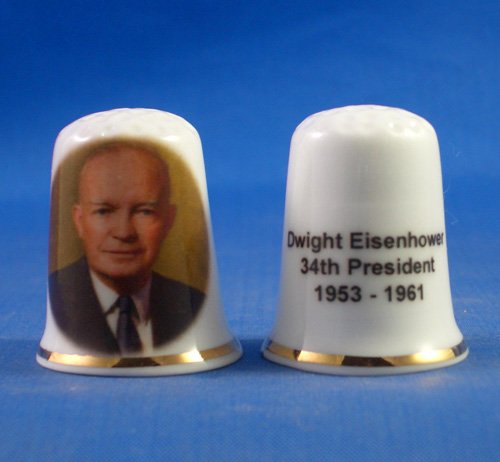 Porcelain China Collectable Thimble - Dwight Eisenhower 34th President USA - Free Gift Box