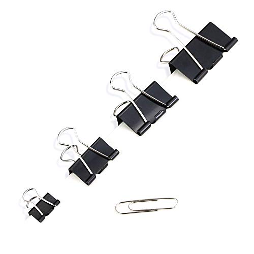 Neworkg 130 Pcs Binder Clips + 50 Pcs Bonus Paper Clips, Assorted 6 Sizes Paper Clamps, Black Metal Fold Back Clips with Box for Office, School and Home Supplies - Thumbnail 3