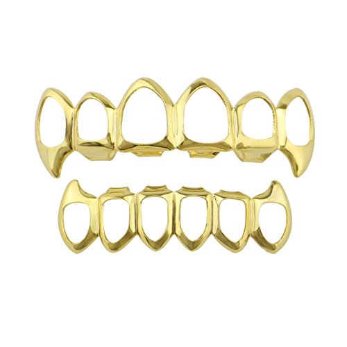 Hip Hop Teeth Grillz,Vanvler 1SET Top And Bottom Mouth Teeth Grills Fashion Removable Dental Grills with Tool (Gold)