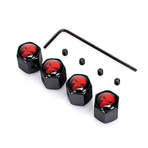 Minleer 4Pcs Anti-Theft Valve Caps, Skull Tire Tyre Wheel Car Auto Caps Valves Dust Stem Cover (Red/Black)