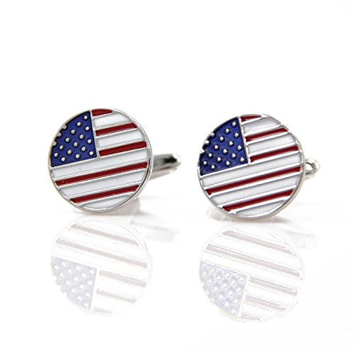 Jonline24h 2pcs Men's American US Flag Shirts Cufflinks, Wedding, Color Blue Red White, 1 Pair Set
