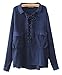 Urban CoCo Women's Sexy Bandage Plain Deep V Neck Long Sleeve Blouse Tops (L, blue)
