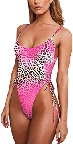 Mikilon Women's One Piece Swimsuits Monikini High Cut Ruched U Back Bathing Suit