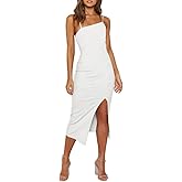 Owin Women's Adjustable Spaghetti Straps Sleeveless High Waist Split Midi Bodycon Cocktail Party Dress