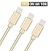 iPhone Charger, Kabel Leader 3Pcs 3ft/6ft/10ft Durable Nylon Braided Lightning Cord to USB Charging Cable for iPhone 7 7 Plus SE 6 6s 6 Plus 5 5s iPad 4 Mini Air iPod Nano 7 iPod Touch 5(Gold)