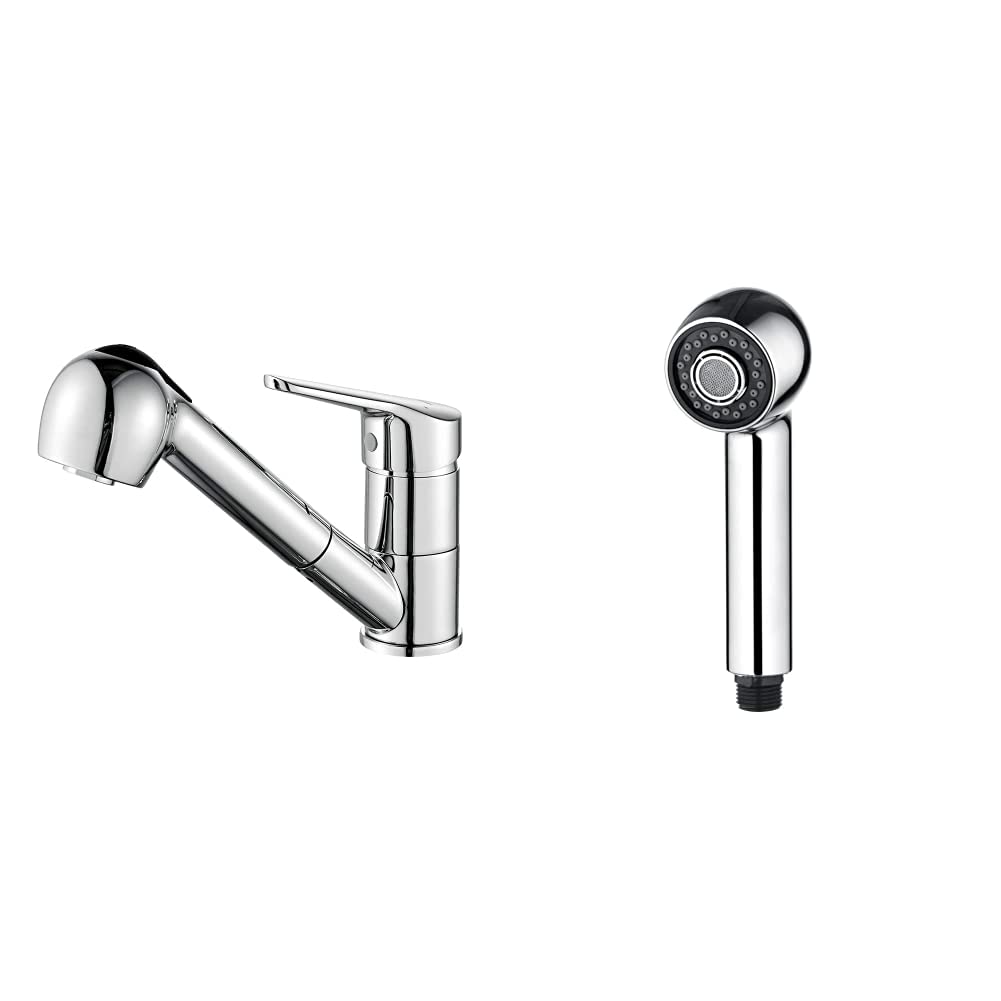 Ibergrif-Roma-Grifo-de-Cocina-Ducha-Extraible-Mezclador-Monomando-para-Lavabo-Cromo-Plata-Roma-M91209-Cabezal-de