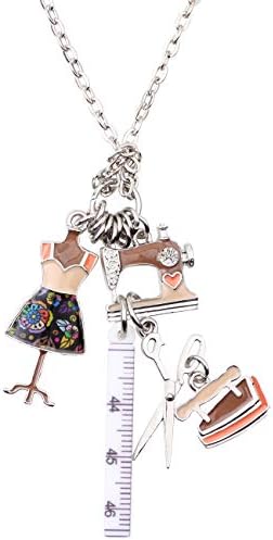 NEWEI Cute Enamel Alloy Tailor Tools Sewing Machine Scissors Pendant Necklace Collar Chain Fashion Jewelry for Women Girls Gift