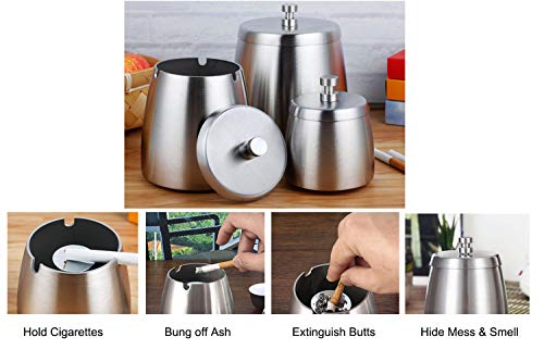 OILP Outdoor Ashtray with Lid for Cigarettes,Stainless Steel Windproof/Rainproof Ashtray for Outside Home Table (Large) - Thumbnail 3