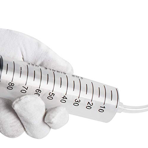100ml Syringe with Handy Plastic Tubing, Carejoy Large Plastic Indutrial Syringes + 80cm(31.5in) Long Hose Fluid Suction Injector for Scientific Labs Injecting, Drawing Oil, Fluid and Water