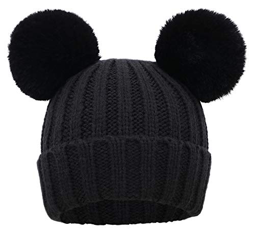 Simplicity Winter Hat with Pom Pom for Boys Warm Kids Beanie for Baby Boys Cozy Beanie Cap Toddler Hats, Black