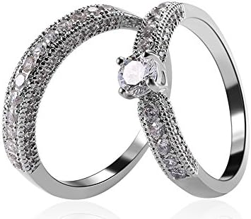 Akvode Women's Girls AAA CZ Sapphire Couple Rings White Wedding rings White Gold Filled Rings Set Size 8