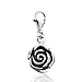 925 Sterling Silver Detailed Rose Charm with Lobster Clasp for Charm Bracelet