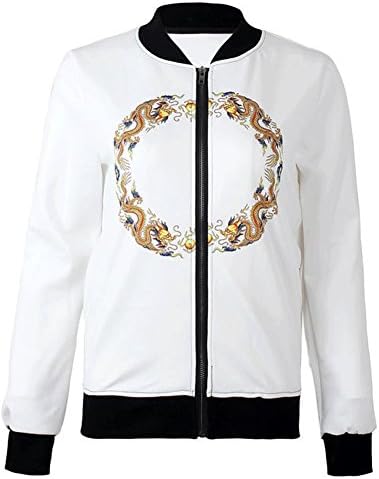 ZKCostume Women Baseball Jacket Full Zip Hoodie Jacket Coat (White, Chinese dragon, Large)