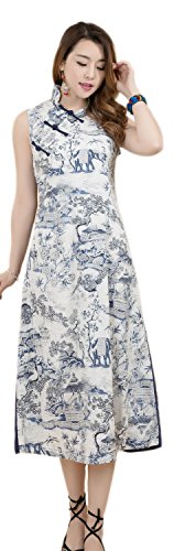 AvaCostume Chinese Cheongsam Casual Sleeveless One Piece Dress
