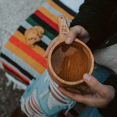 überleben Dursten Lore Kuska - 12oz(355ml) Handcrafted Wood Camp Mug - 100% Natural Hardwood Cup with Paracord Lanyard - Traditional Wooden Nordic Design - Lightweight, Durable - Camping & Bushcraft