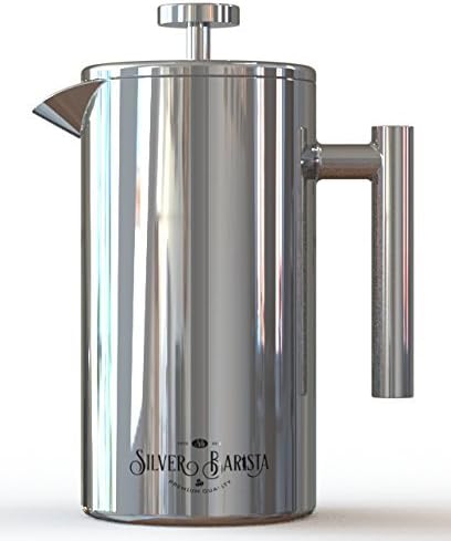 French Press Coffee Maker, 1 Liter, Easy Clean Stainless Steel, Double Walled, Happiness Guarantee