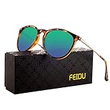 polarized sunglasses for women men - FEIDU retro womens sunglasses oversized style aviator sunglasses 4171 (Leopard green, 14.5)