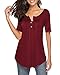 Sarin Mathews Womens Shirts Casual Tee Shirts V Neck Short Sleeve Button Up Tunic Tops Blouses Burgundy XL