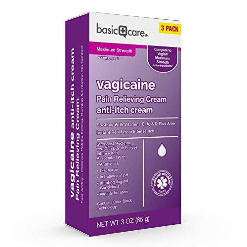 Basic Care Vagicaine Pain Relieving Anti-Itch Cream, Maximum Strength Instant Relief for Feminine Itch, 3 oz