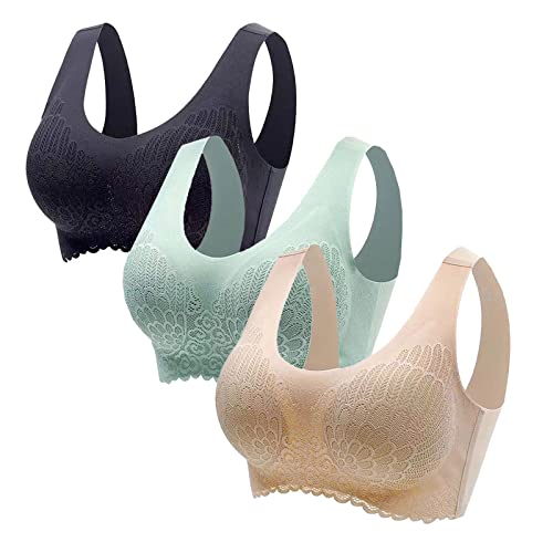 3-Pack Sports Bras for Women Seamless Comfort with Removable Pads Support Yoga Bra No Underwire Wirefree Sleep Bra