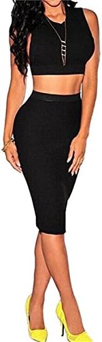 ainrving Women Two-piece sexy Hollow back Nightclub show hilum Skirt BlackSmall