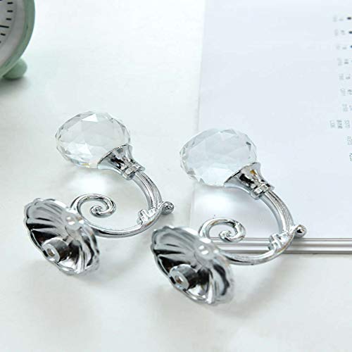 Tie Back Hooks for Curtains,Quaanti 2 Pieces Clear Crystal Wall Mounted Curtain Holdbacks Tassel Curtain Hook Multi Use Wall Hook Coat Hat Handbags Towel Hanger Hook Wall Mount Hanger (Silver)