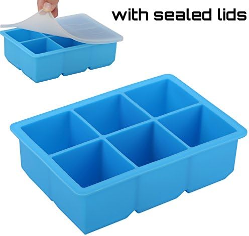 Ice Cube Trays &amp; Sphere Ice Mold Combo (Set of 2) Silicone Ice trays, Ice Cube Trays with Lids Perfect for Whiskey Bourbon Cocktail (Blue)