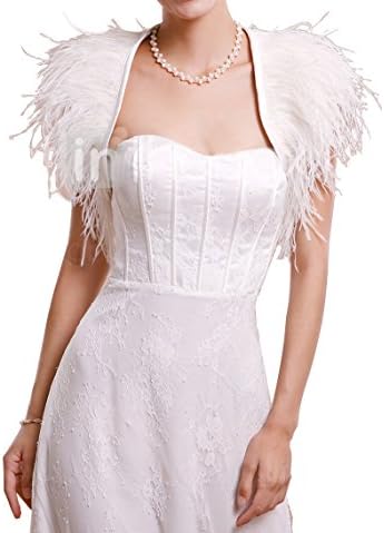 Wishopping Women's Feather Wraps Wedding Bridal Bolero Jacket WJ24 Ivory Size 10