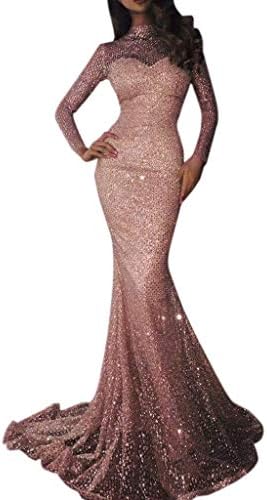 JMETRIE Goddess Price! Women's Sequined Mermaid Bodycon Long Sleeve O-Neck Cocktail Prom Gown Dress