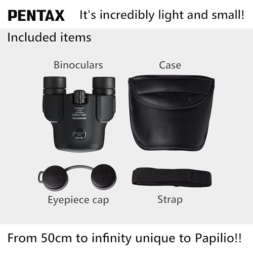 Pentax Papilio III Binoculars, 6.5 x 21 Weatherproof, Black, Close Focus 50 cm, Splashproof, Museum, Outdoor, Nature, Live Sports, HD Coating