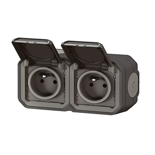 Double socket pre-wired 2x2P+T 16A 250V~ LEGRAND waterproof Plexo Anthracite IP55 IK08