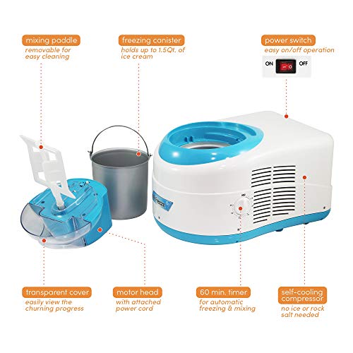 Maxi-Matic Mr. Freeze EIM-550BL 1.5 Quart Ice Cream Maker with Compressor, Blue